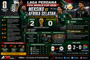Pemain Meksiko merayakan gol saat menghadapi Afrika Selatan pada laga pembuka FIFA World Cup 2026 di Stadion Azteca.